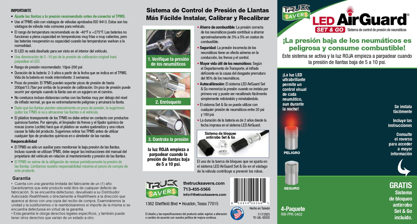LlantaSavers Tapones de Monitoreo de Presión de Llantas (4 Piezas)